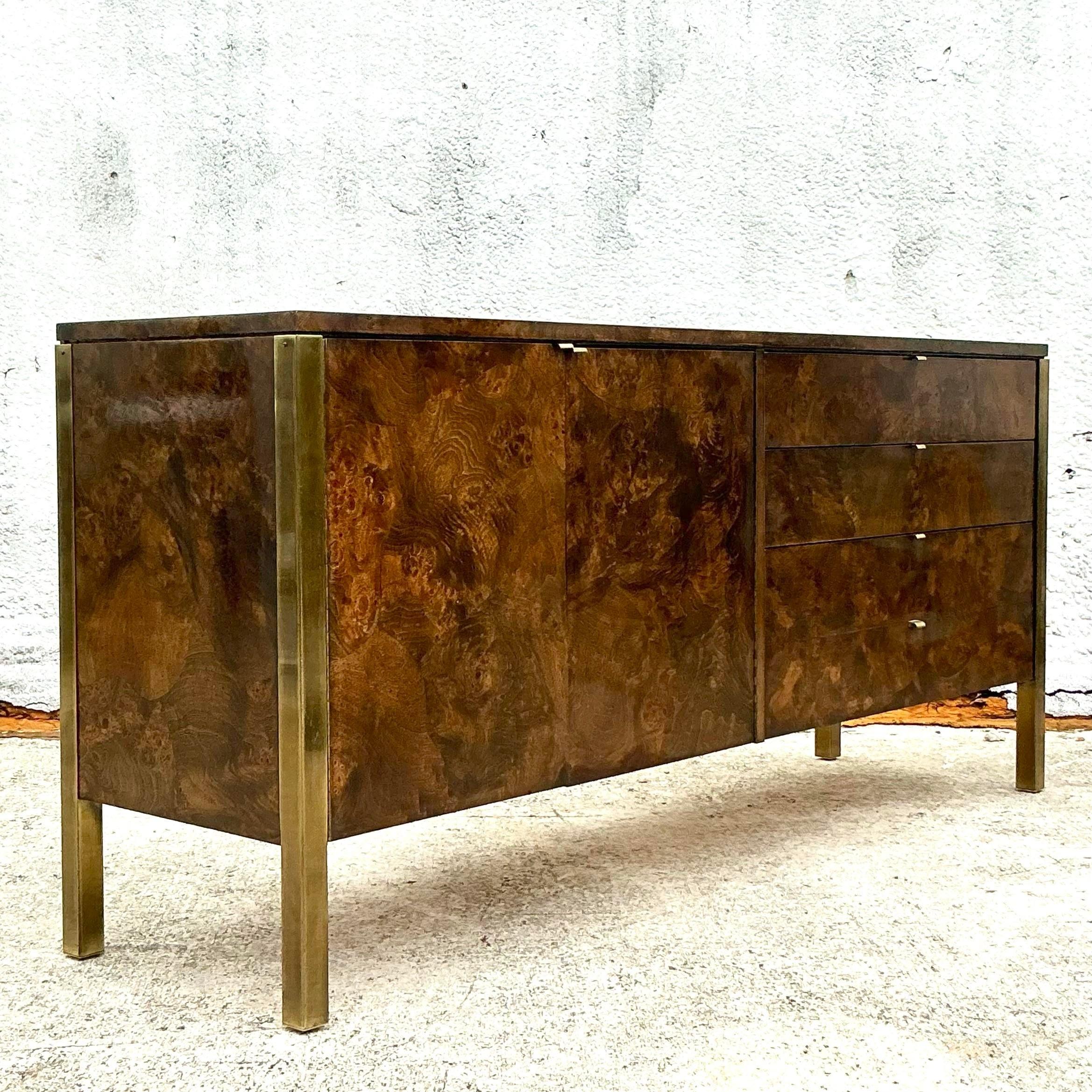 Vintage Boho Tomlinson Burl Wood Credenza