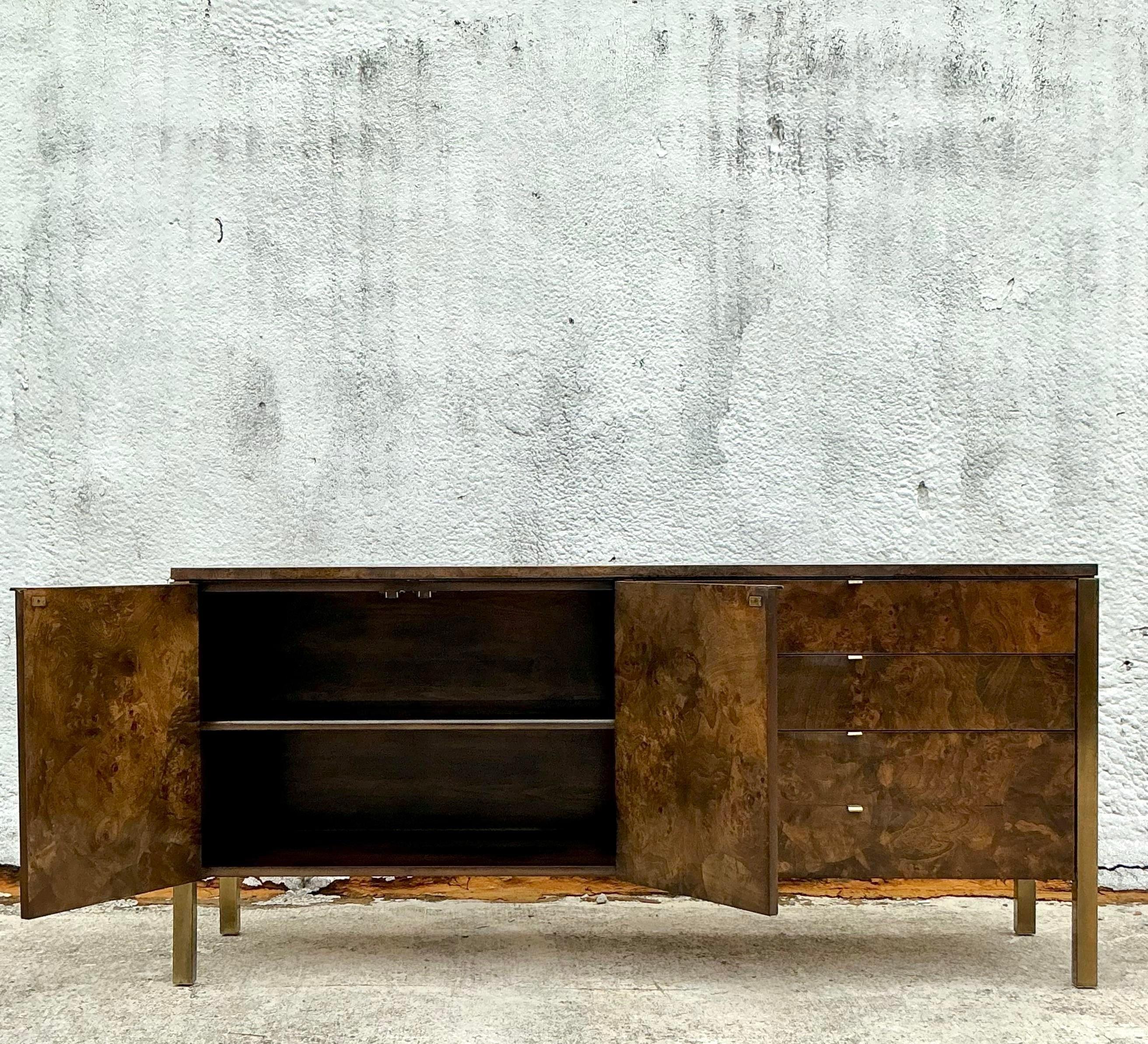 Mid-Century Modern Vintage Boho Tomlinson Burl Wood Credenza