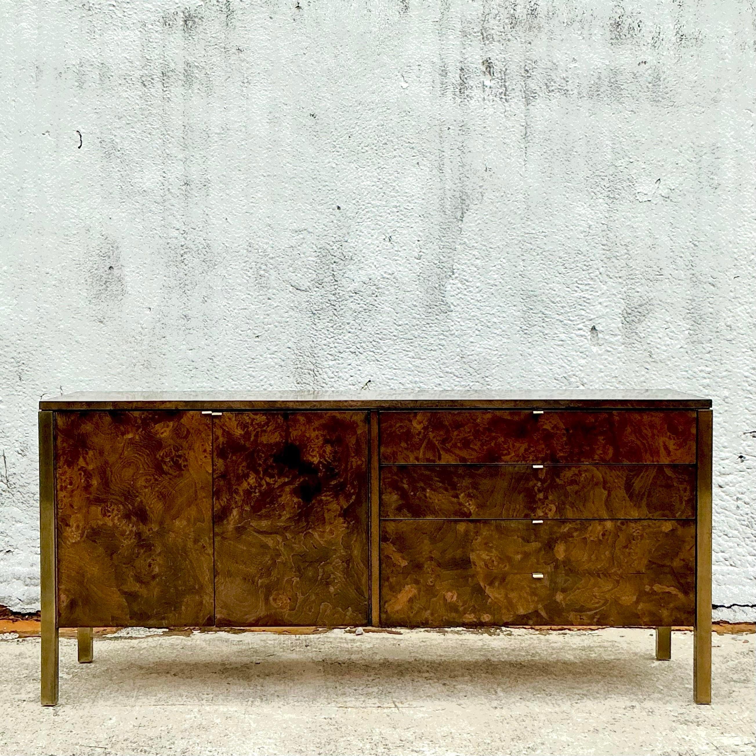 Vintage Boho Tomlinson Burl Wood Credenza In Good Condition In west palm beach, FL