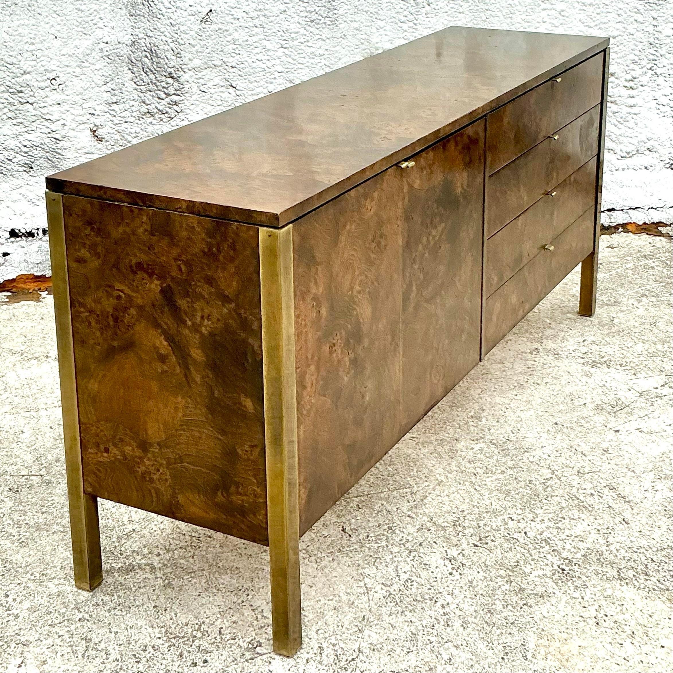 20th Century Vintage Boho Tomlinson Burl Wood Credenza