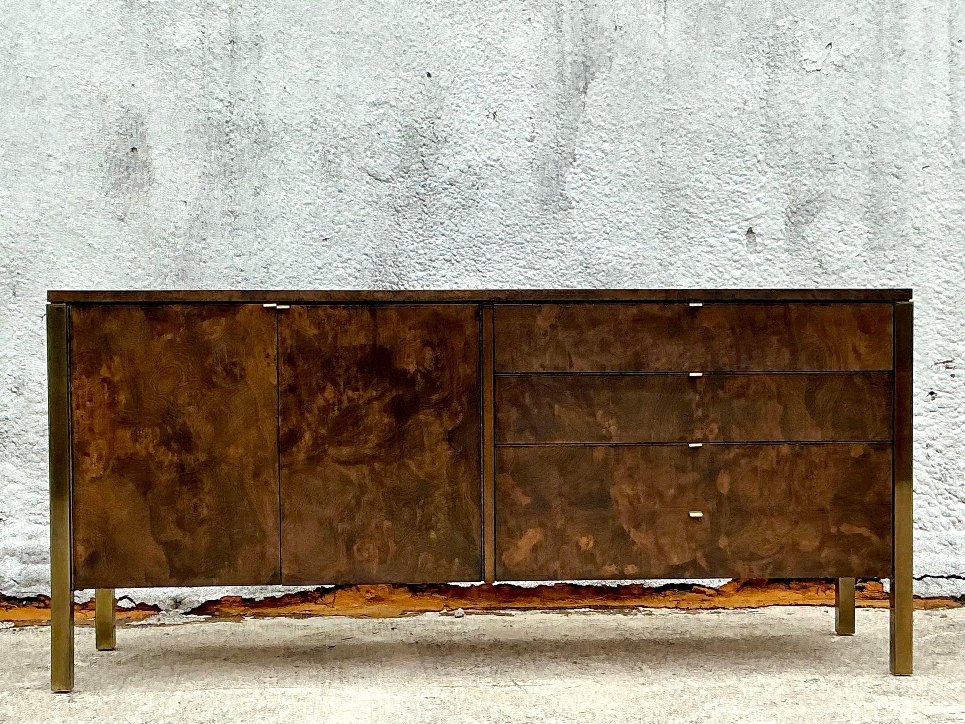 Vintage Boho Tomlinson Burl Wood Credenza 1