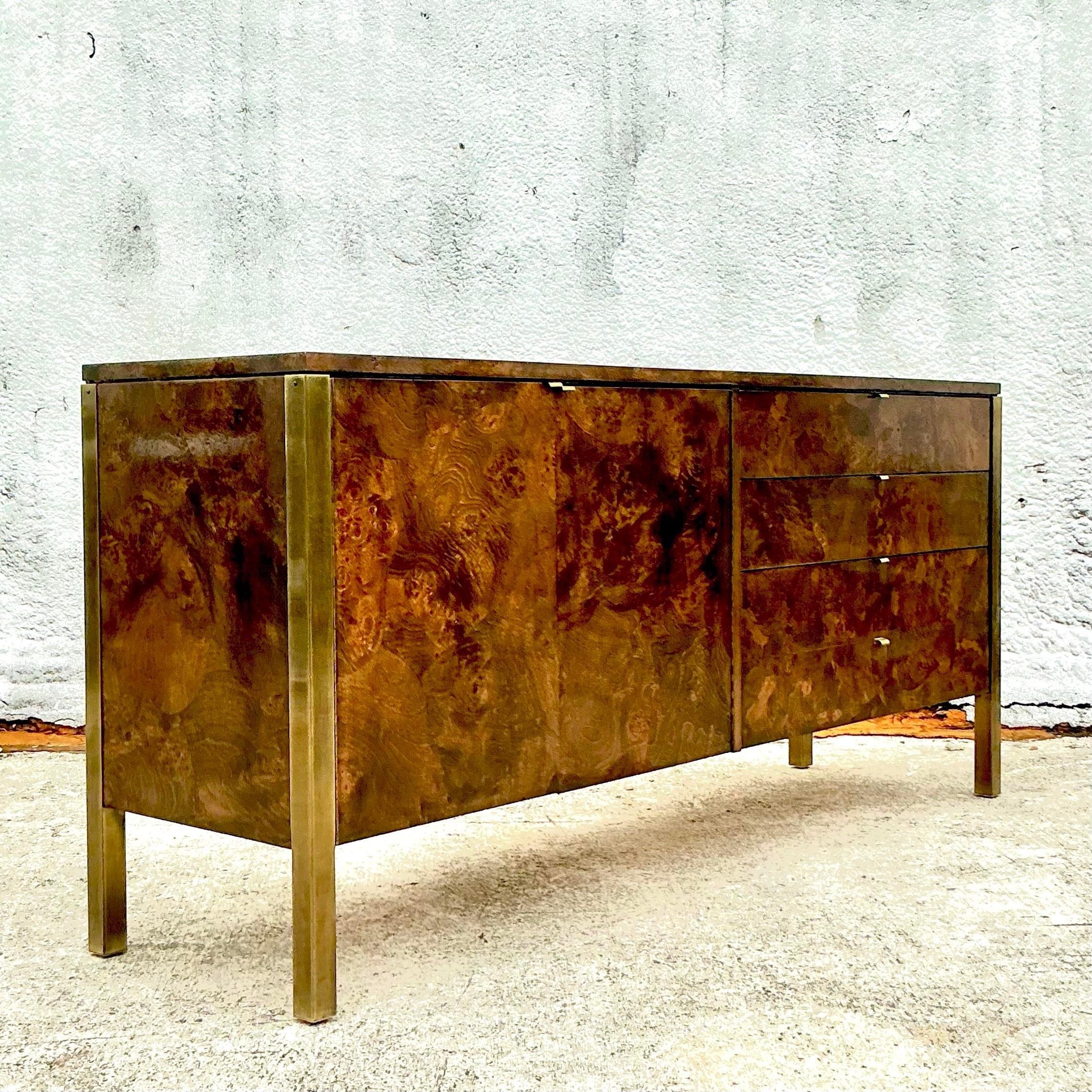 Vintage Boho Tomlinson Burl Wood Credenza 2