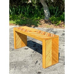 Vintage Boho Tonal Chevron Rattan Console Table
