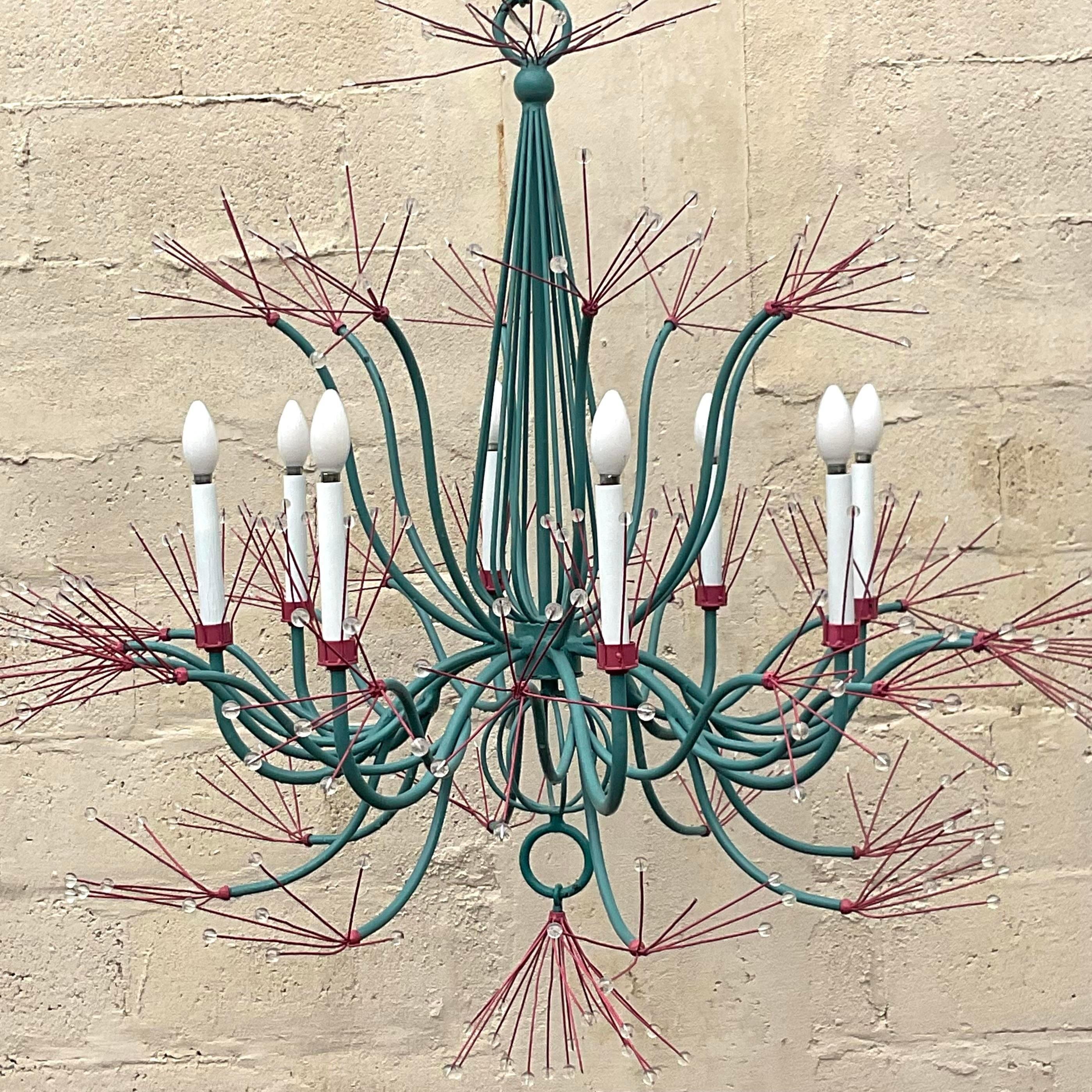 A spectacular vintage custom branch chandelier. The coveted Tiny Duquette “Splashing Water 54” design. Unmarked. Custom painted for a fantastic Celerie Kemble project. Acquired from a Hobe Sound estate. 