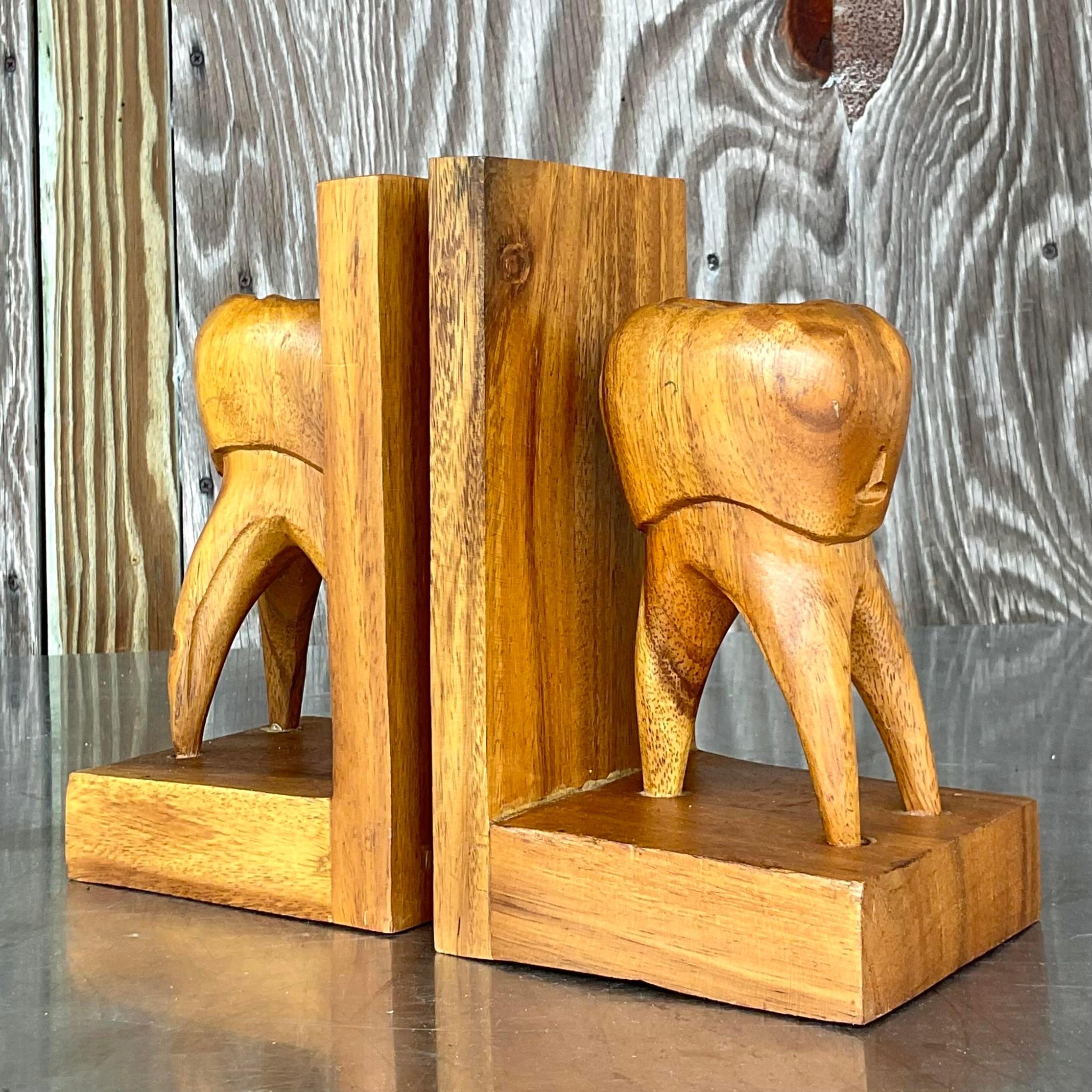 American Vintage Boho Tooth Bookends - a Pair For Sale