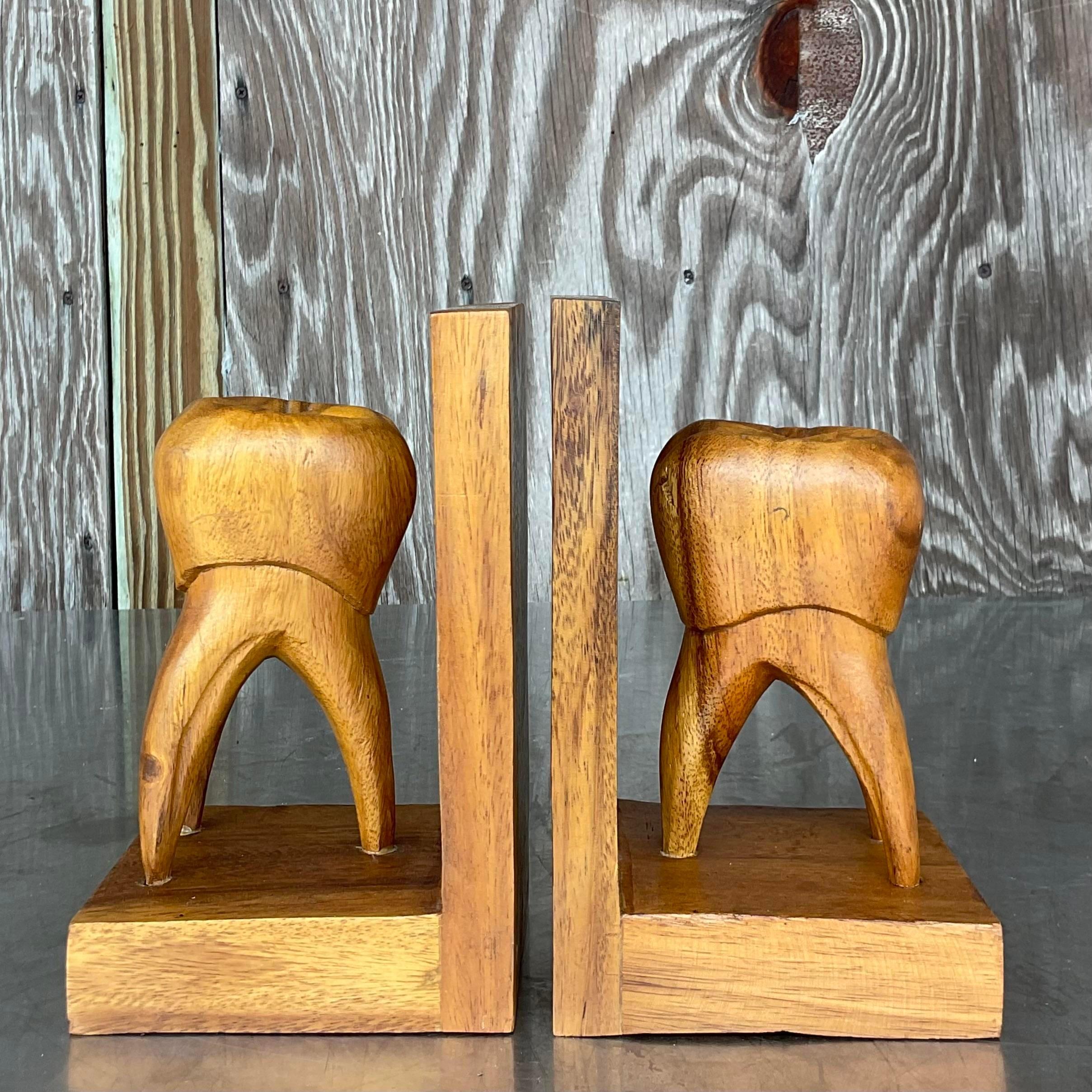 Vintage Boho Tooth Bookends - a Pair In Good Condition For Sale In west palm beach, FL