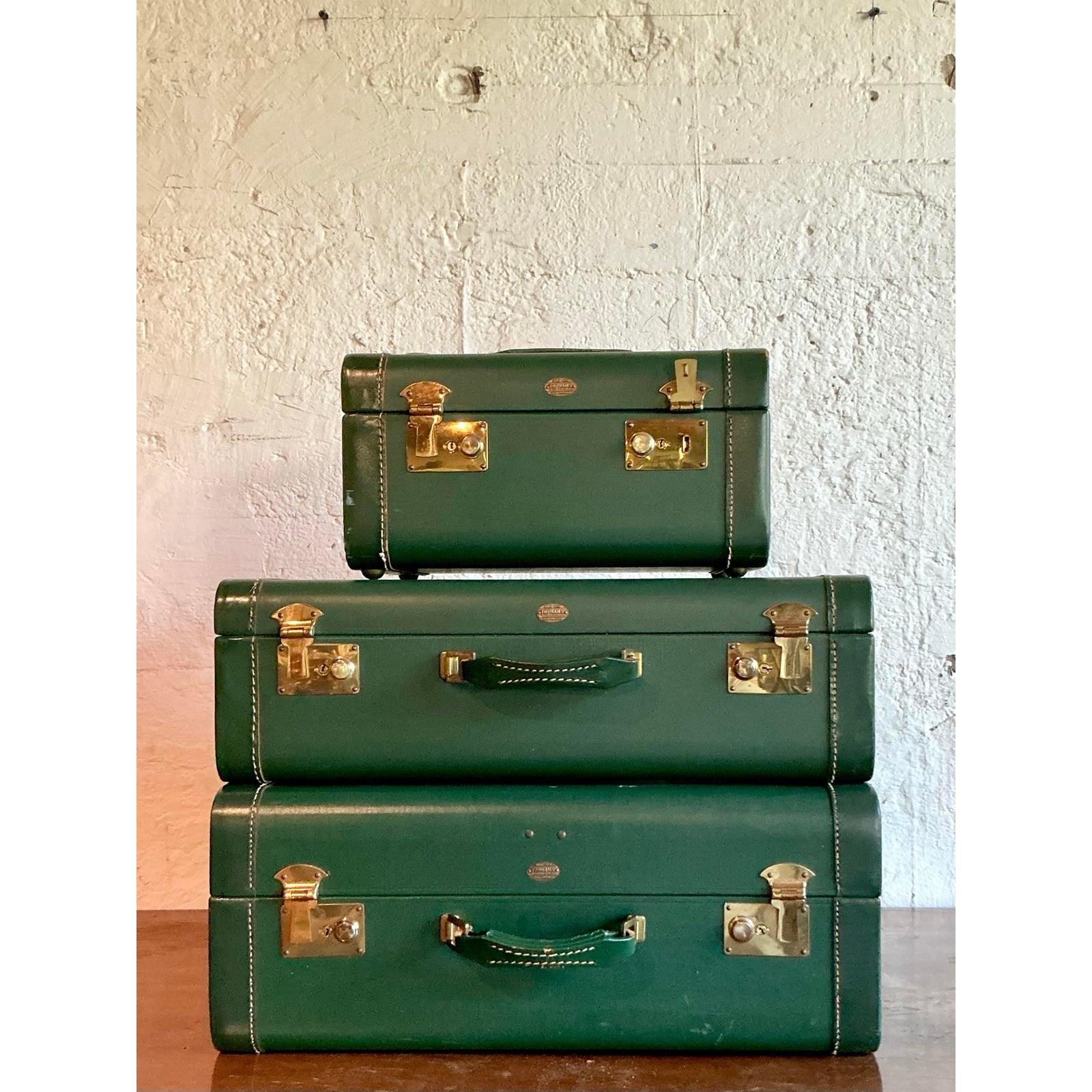 Mid-Century moderno Valigie vintage Boho Topham's Hunter Green - Set di 3 in vendita