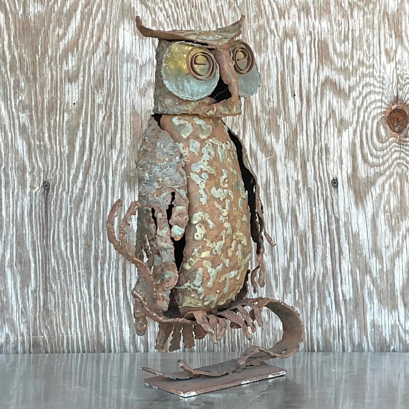 20th Century  Vintage Boho Torch Cut Owl Sculpture For Sale