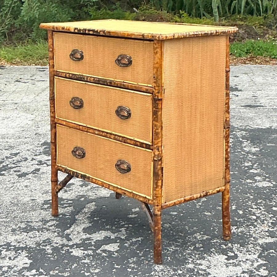 Philippine Vintage Boho Tortoise Bamboo Chest of Drawers