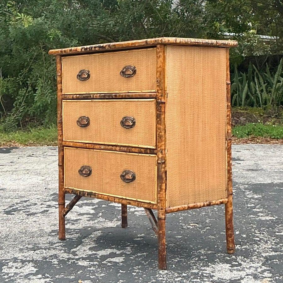 Vintage Boho Tortoise Bamboo Chest of Drawers 1