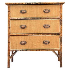 Vintage Boho Tortoise Bamboo Chest of Drawers
