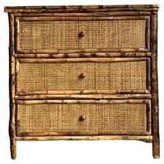 Vintage Boho Tortoise Bamboo Chest of Drawers