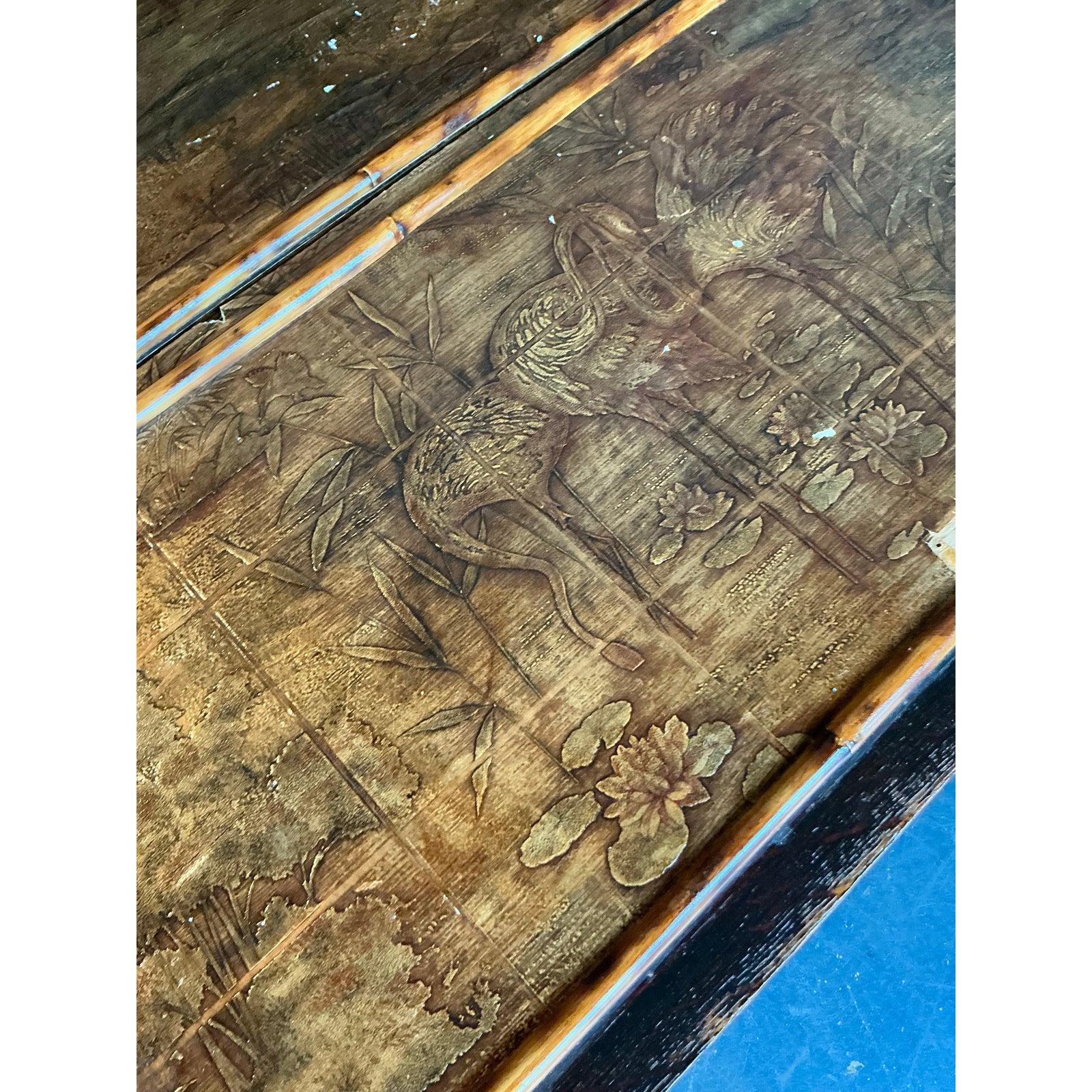 Vintage Boho Tortoise Bamboo Flip Down Secretary Desk For Sale 1