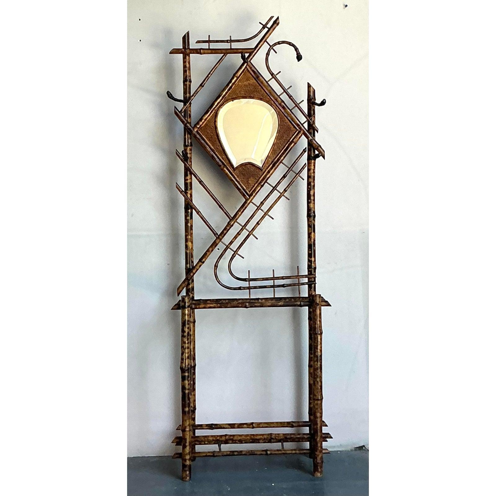 Vintage Boho Schildkröte Bambus Dielenbaum (Ästhetizismus) im Angebot
