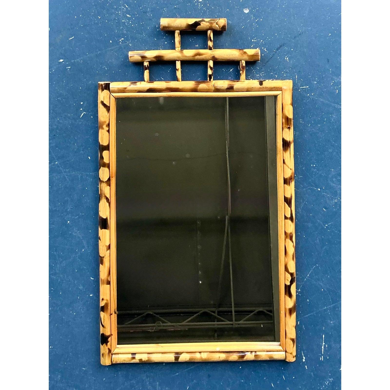 Américain Miroir Vintage Boho en Bambou Tortue
