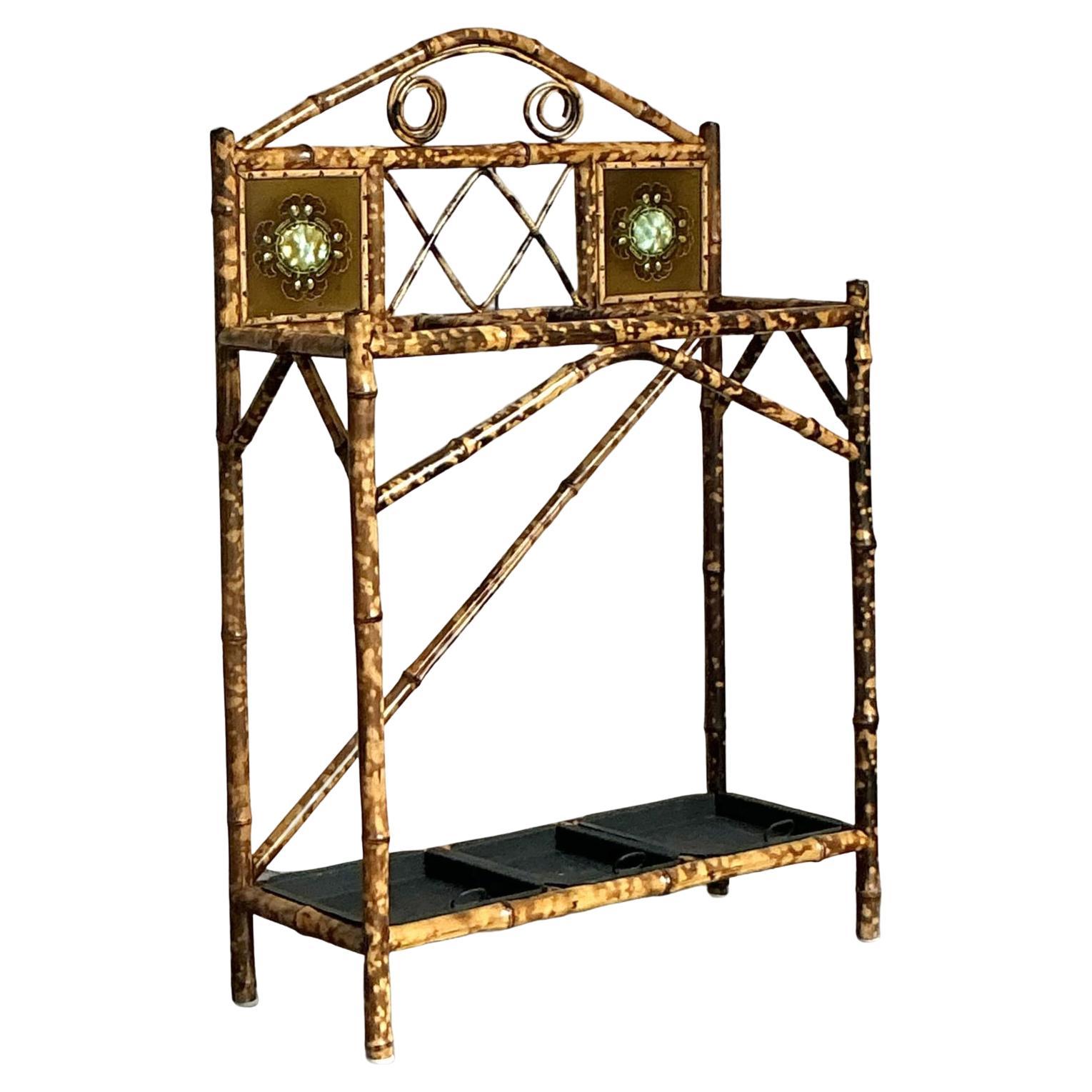 Vintage Boho Tortoise Bamboo Umbrella Stand