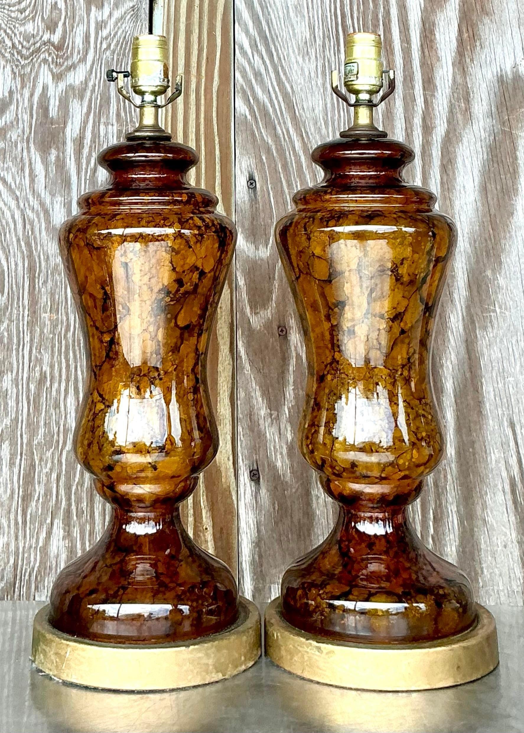 Américain Paire de lampes bohème vintage en verre torsadé en vente