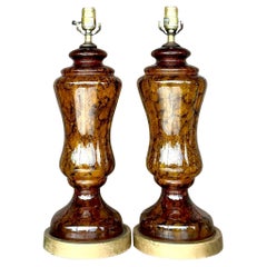 Vintage Boho Tortoise Glass Lamps - a Pair