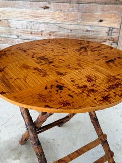 Vintage Boho Tortoise Rattan and Bamboo Slat Folding Side Table