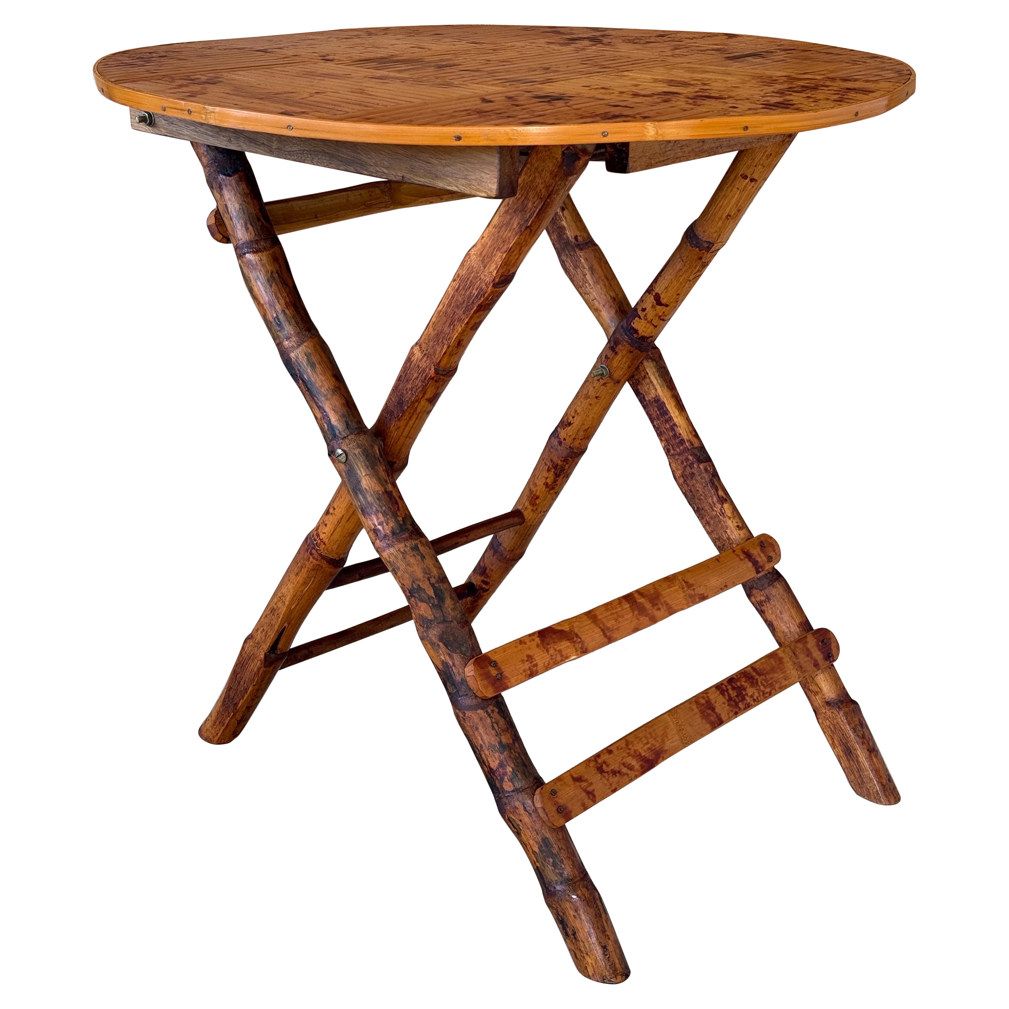 Vintage Boho Tortoise Rattan and Bamboo Slat Folding Side Table