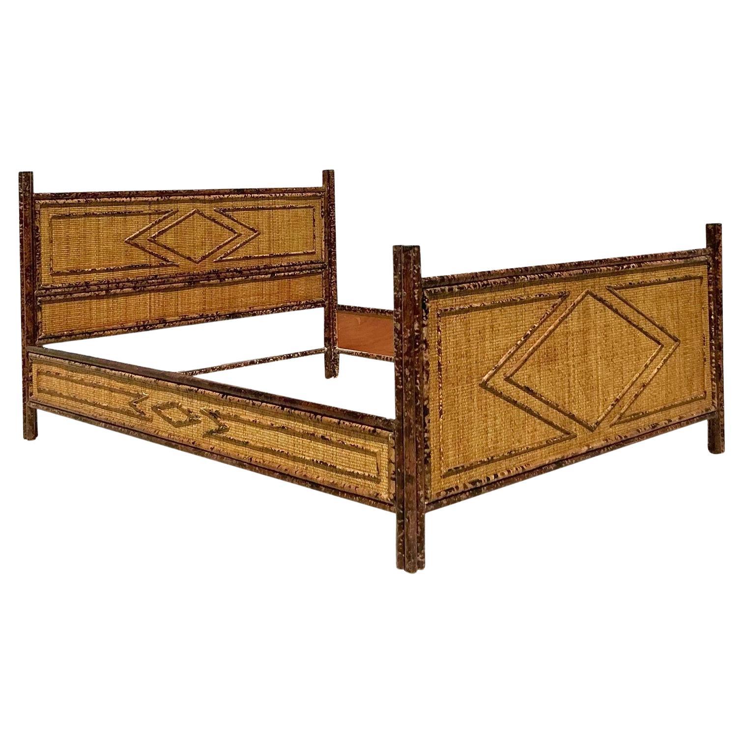 Letto matrimoniale in rattan tartarugato Vintage By