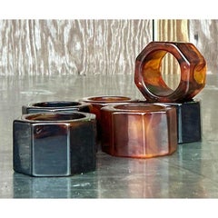 Vintage Boho Tortoise Resin Napkin Rings - Set of Six
