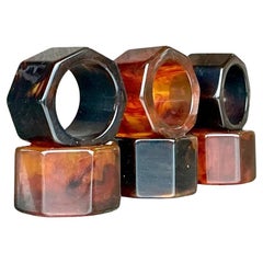 Vintage Boho Tortoise Resin Napkin Rings - Set of Six