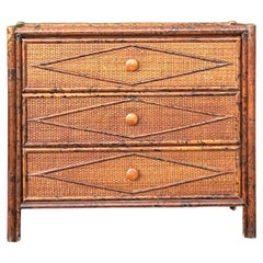 Vintage Boho Tortoise Shell Diamond Chest of Drawers