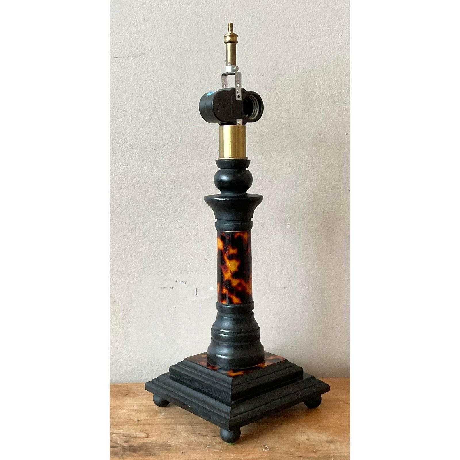 Brass Vintage Boho Tortoise Shell Lamp For Sale