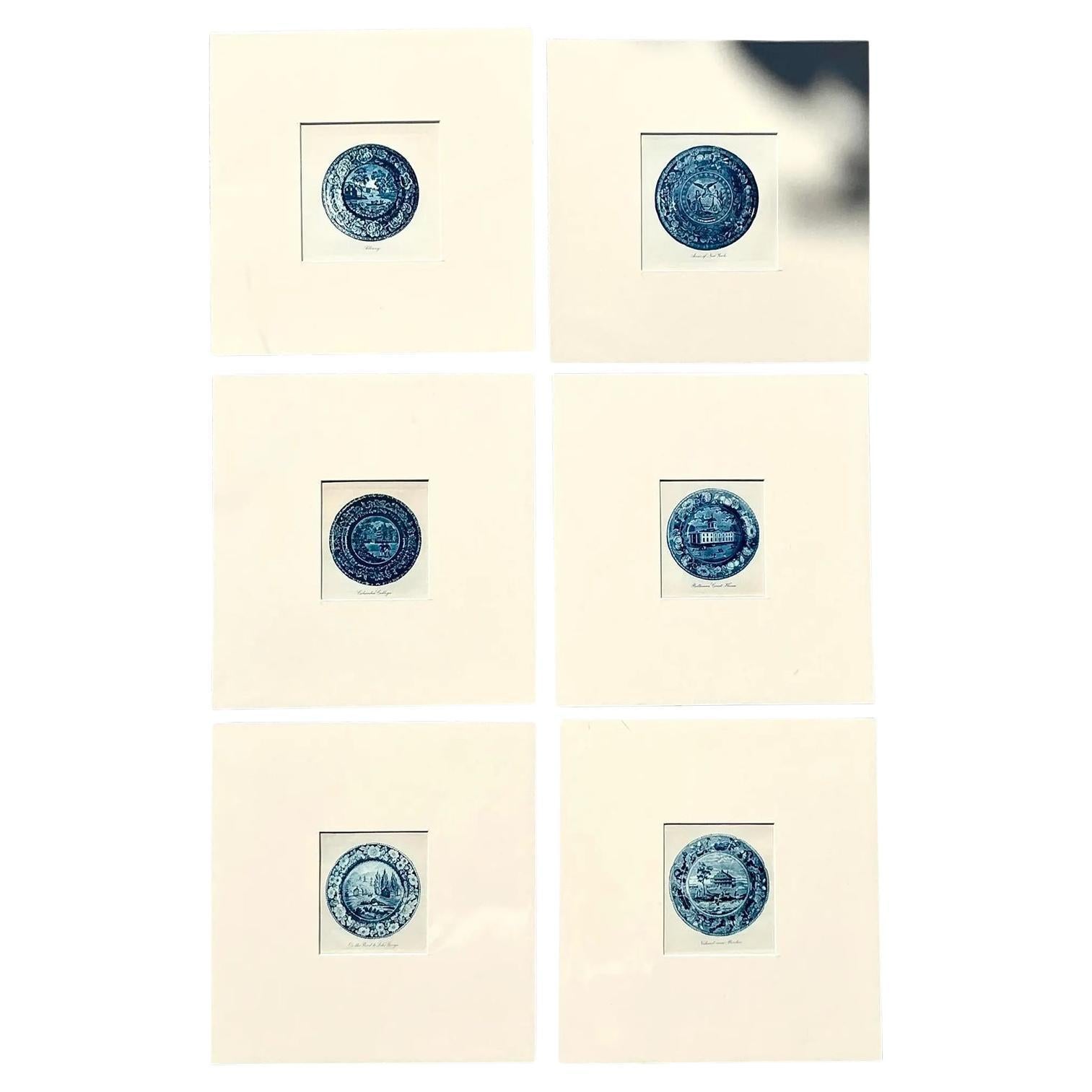 Vintage Boho Transferware China Originaldrucke - Satz von 6