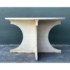 Vintage Boho Travertine Center Hall Table