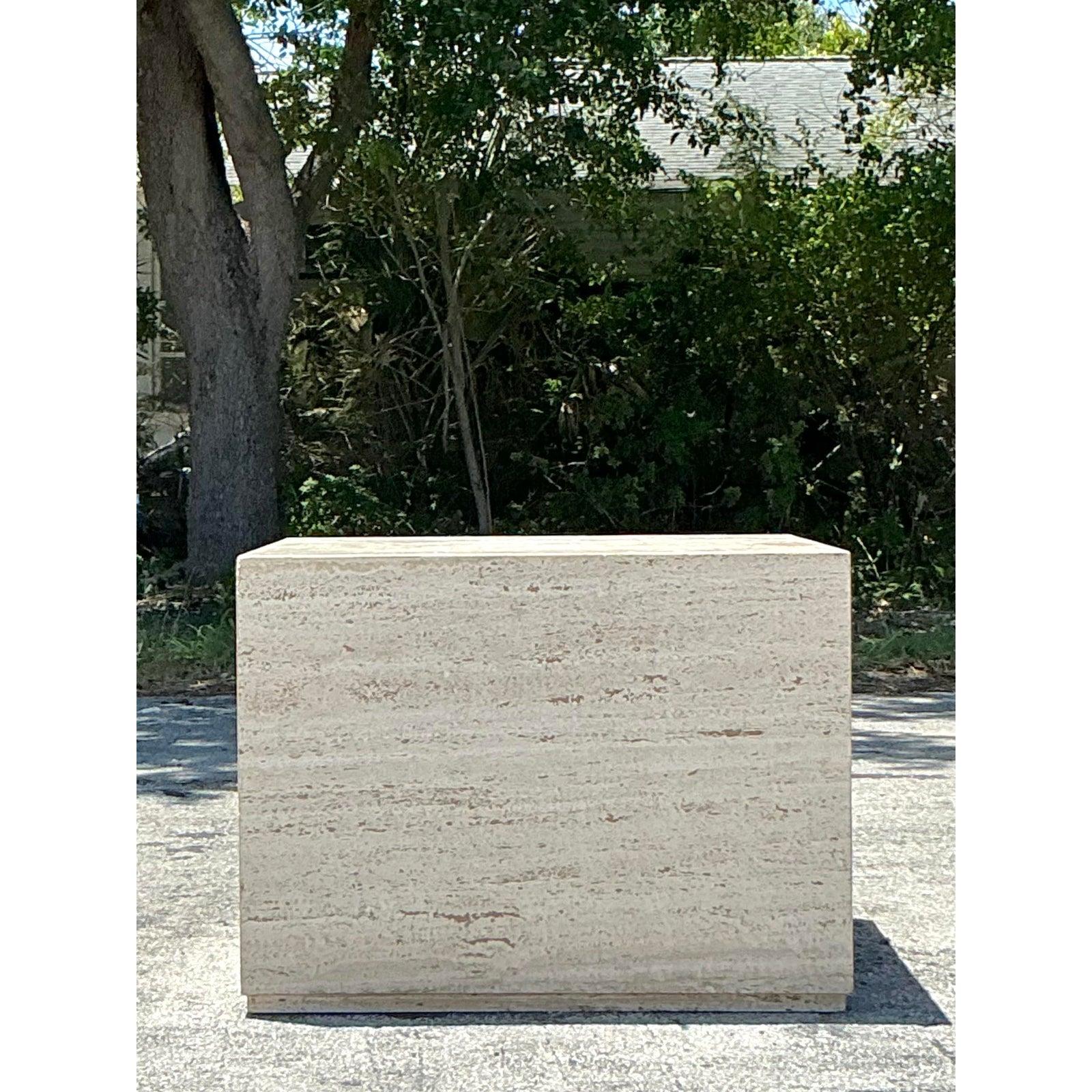 Tavolino a cubo in travertino Vintage By in vendita 1
