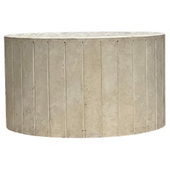 Vintage Boho Travertine Drum Coffee Table