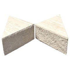 Vintage Boho Travertine Triangles Coffee Table - Set of 2