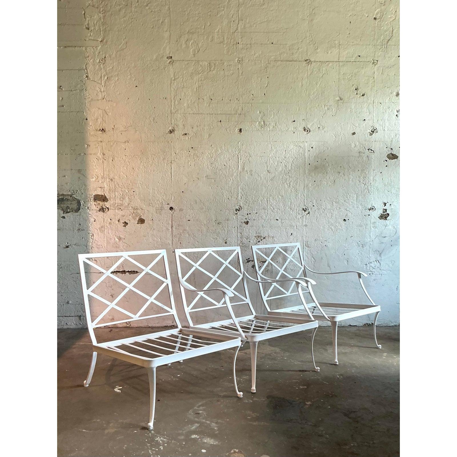 Channeling the timeless elegance of Brown Jordan's iconic designs, this handsome pair of vintage lounge chairs brings sophisticated, resort-style living to any space. Expertly crafted from durable metal and finished in a crisp white, their design