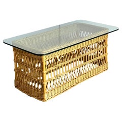 Mesa de centro vintage boho de ratán enrejado