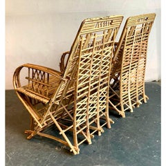 Vintage Boho Trellis Rattan Lounge Chairs - Set of 2
