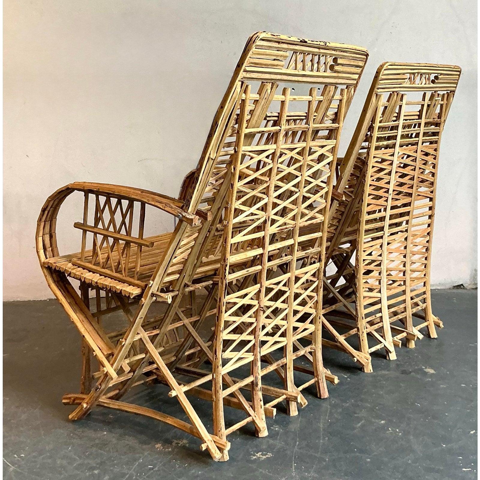 Space Age Vintage Boho Trellis Rattan Lounge Chairs - Set of 2 For Sale