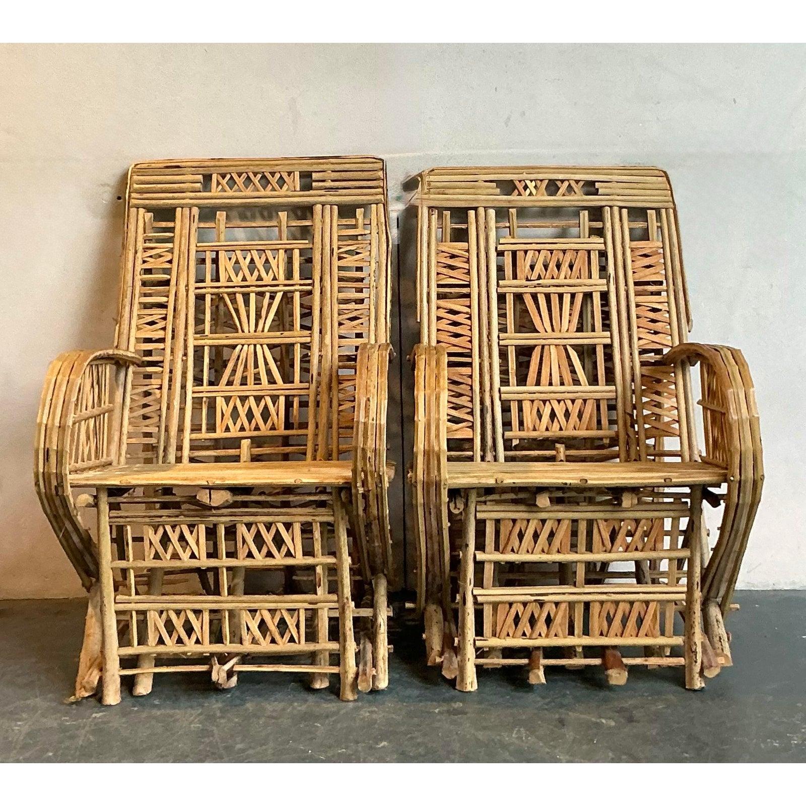 20th Century Vintage Boho Trellis Rattan Lounge Chairs - Set of 2 For Sale