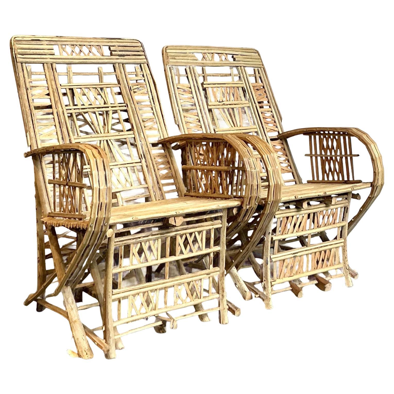 Vintage Boho Trellis Rattan Lounge Chairs - Set of 2 For Sale