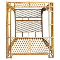 Vintage Boho Trellis Rattan Queen Canopy Bed