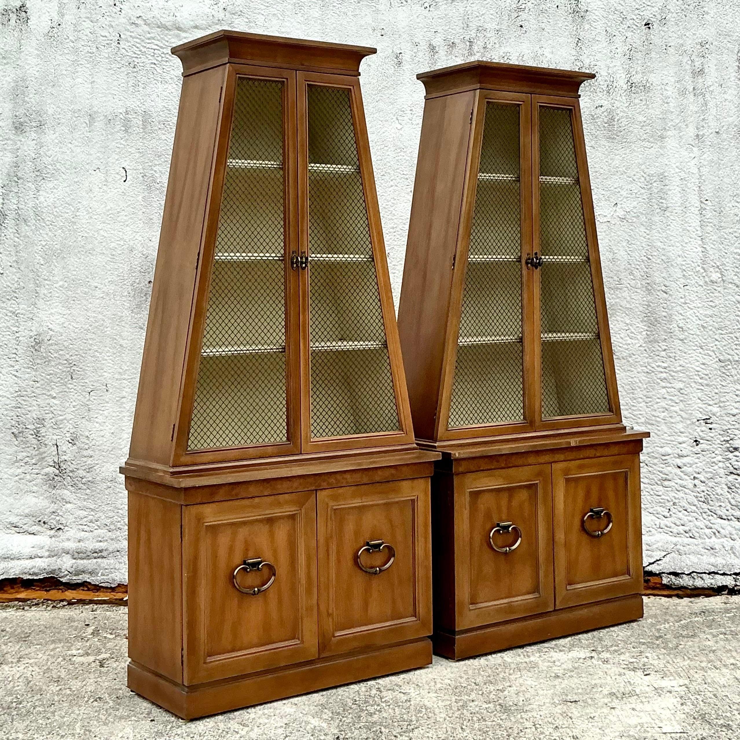Mid-Century Modern Vintage Boho Triangle Etagere - a Pair