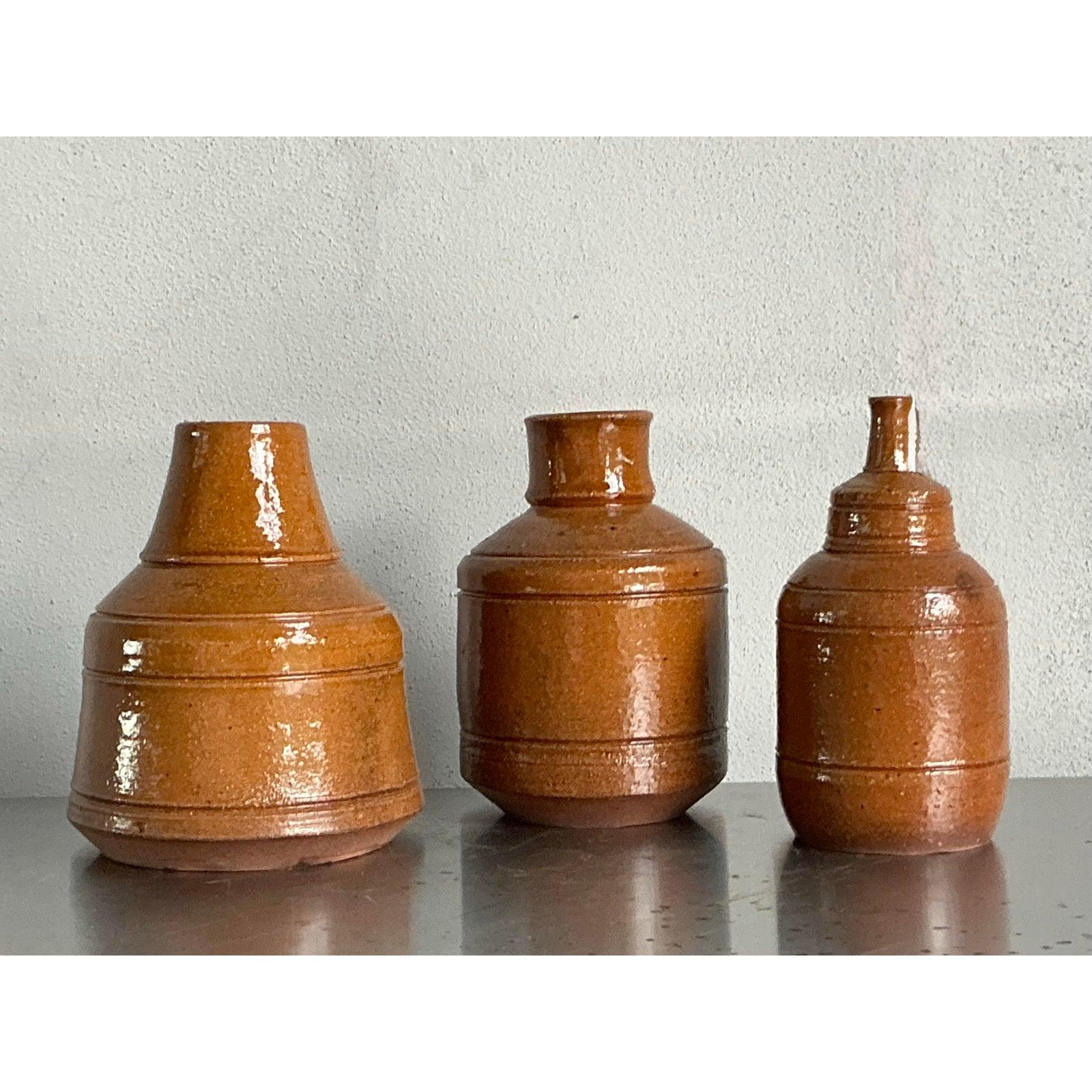 Americano Trio di vasi Studio Pottery in stile bohémien d'epoca in vendita