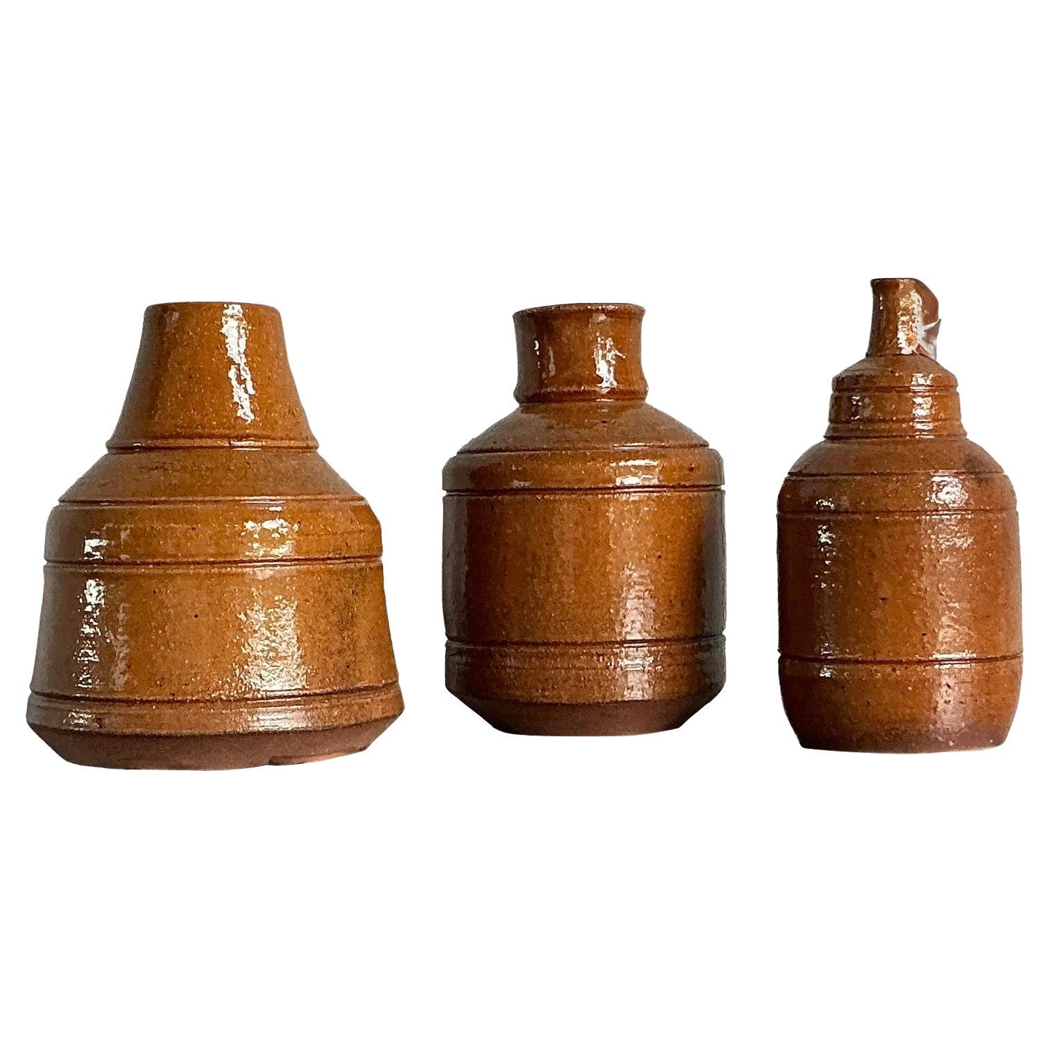 Trio di vasi Studio Pottery in stile bohémien d'epoca
