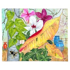 Vintage Boho Tropical Floral Painting on Canvas