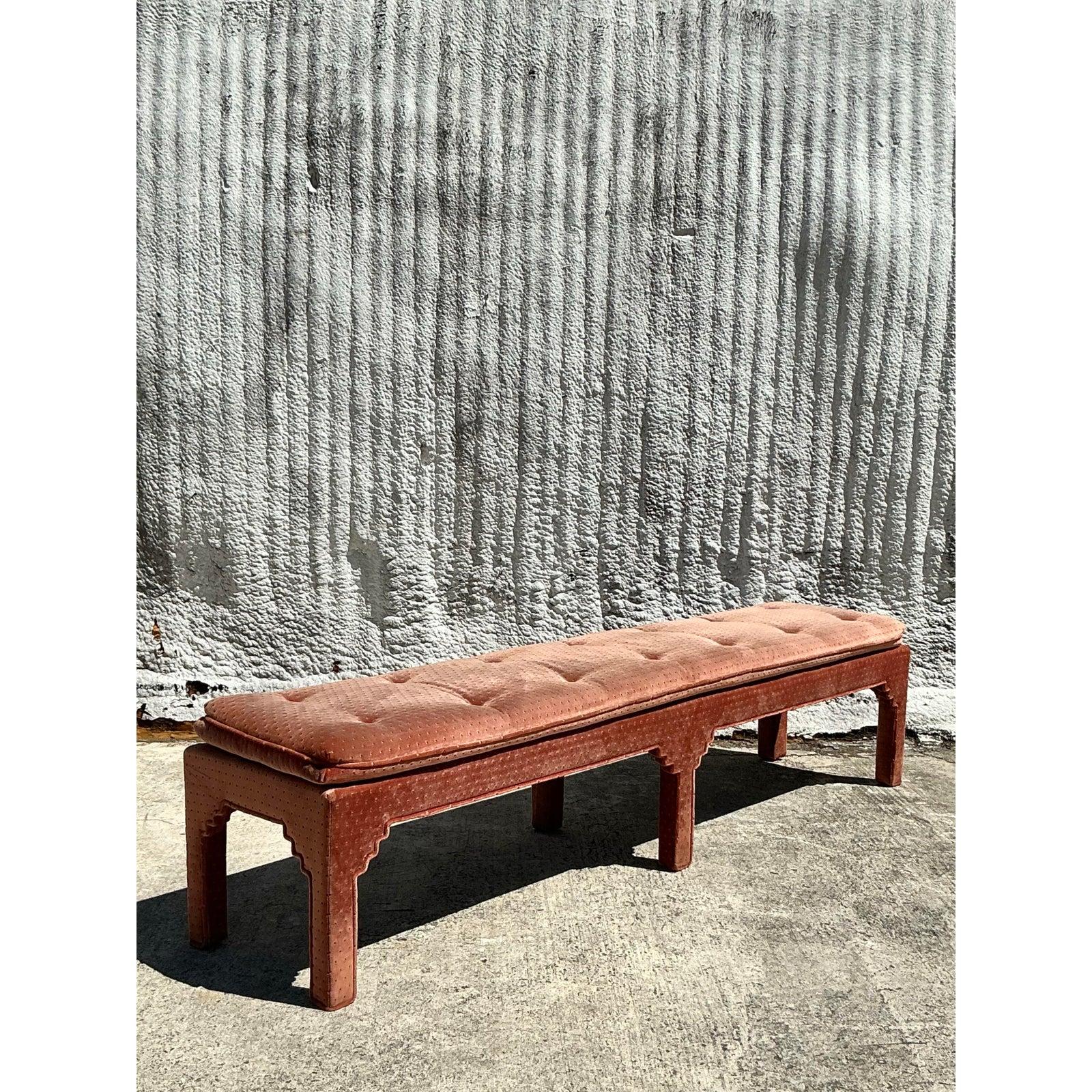Hollywood Regency Banc Vintage Boho Tufted Extra Long en vente