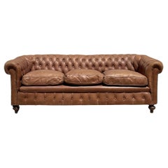 Vintage Boho Tufted Leather Chesterfield Sofa