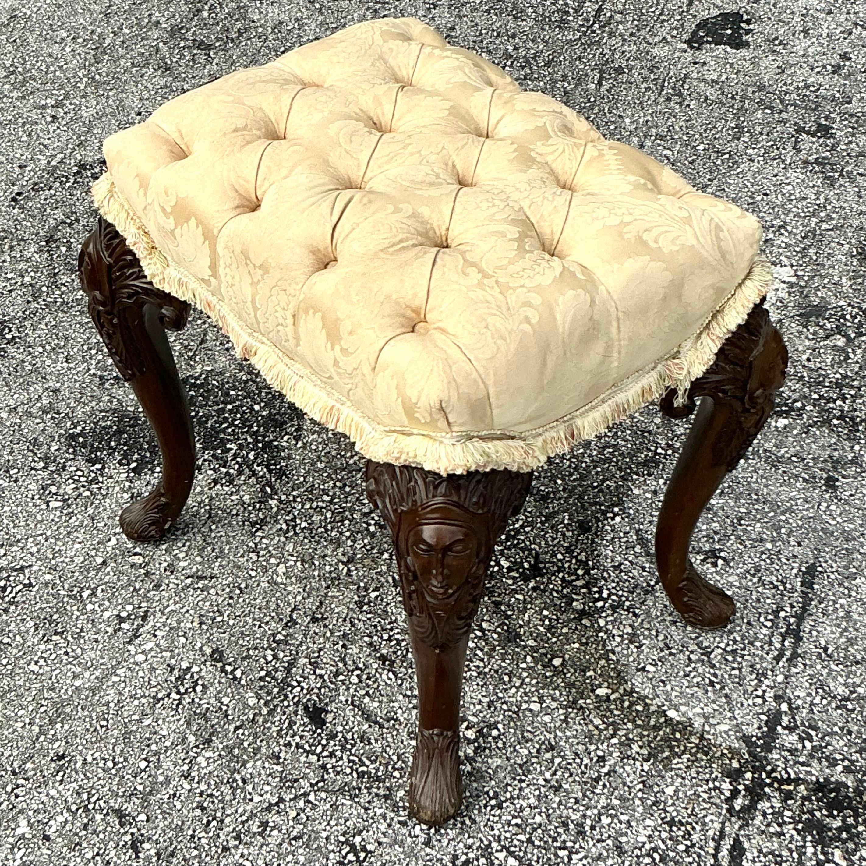 Bohemian Vintage Boho Tufted Low Stool For Sale