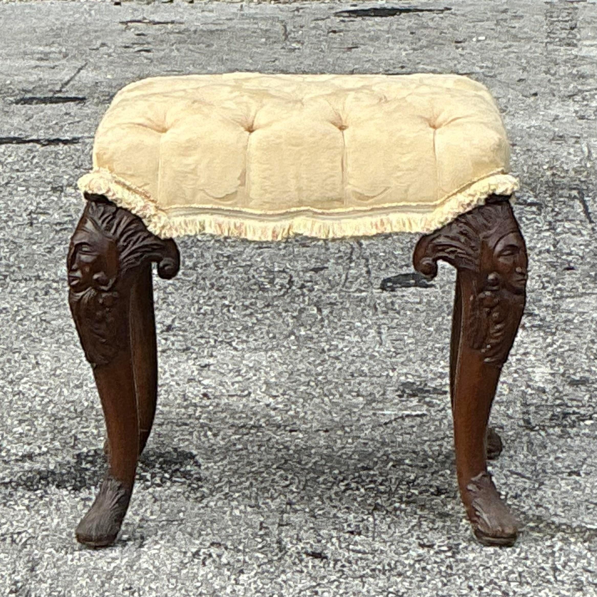 North American Vintage Boho Tufted Low Stool For Sale