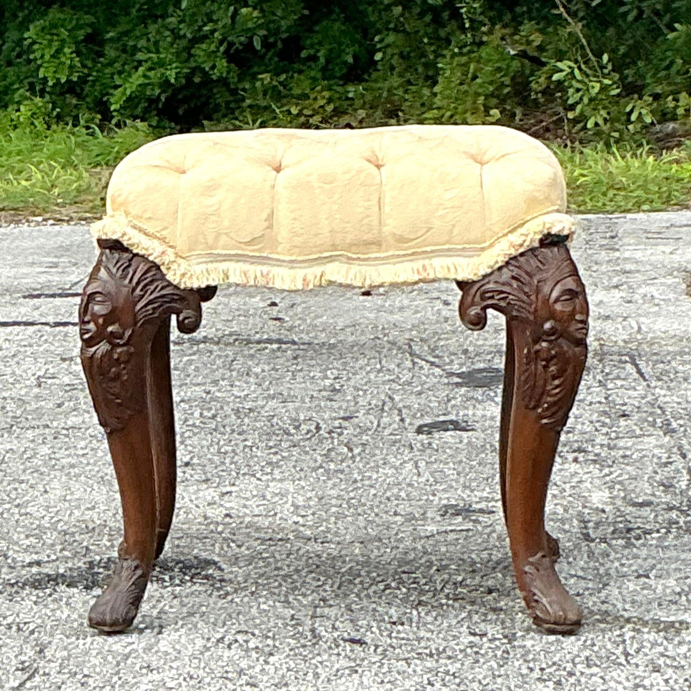 Vintage Boho Tufted Low Stool In Good Condition For Sale In west palm beach, FL